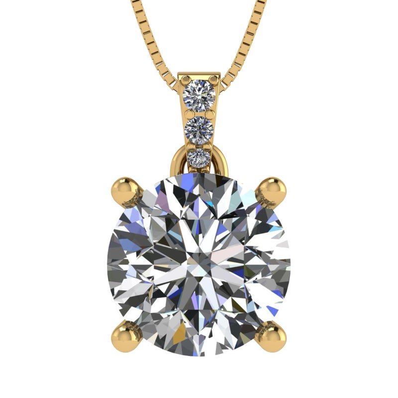 Central Diamond Center 4 Prong Round Solitaire Simulated Diamond Necklace in Sterling Silver & Zirconia - 4.00ct Yellow - Image 1